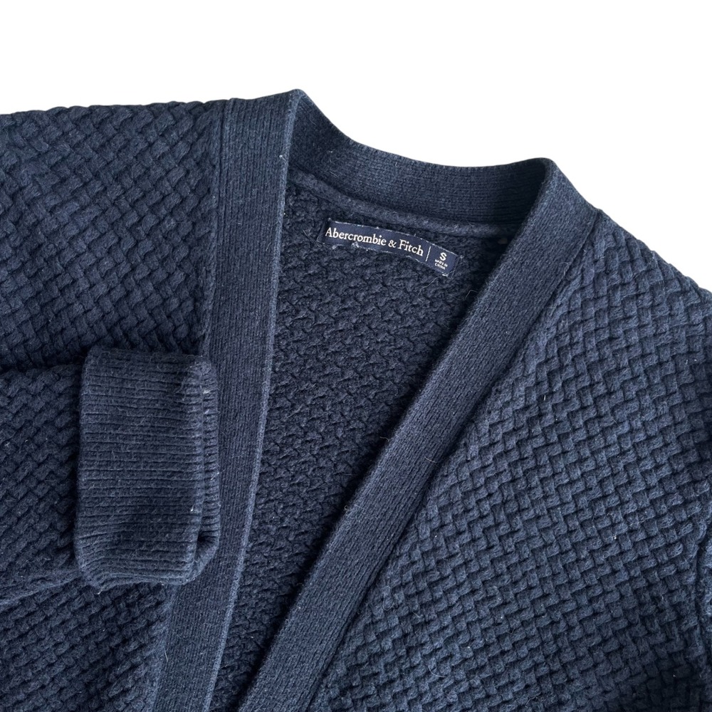 Abercrombie & Fitch Womens S Navy Textured Knit Cashmere Blend Longline Cardigan